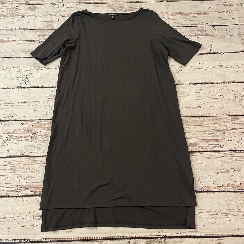 Eileen Fisher Viscose Jersey T-Shirt Dress Women's Size Small Short Sleeve Gray‎